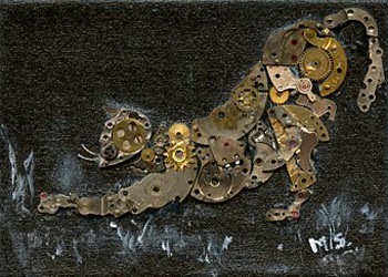 Gearing Up Mary Steinhardt Waterford WI watch parts & acrylic collage SOLD